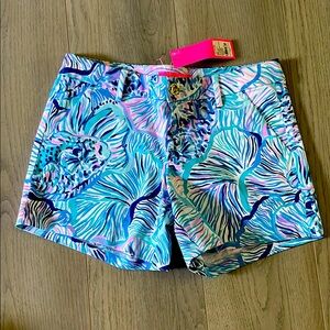 Lilly Pulitzer Blue and Pink Shorts Vibrant Tropical Style